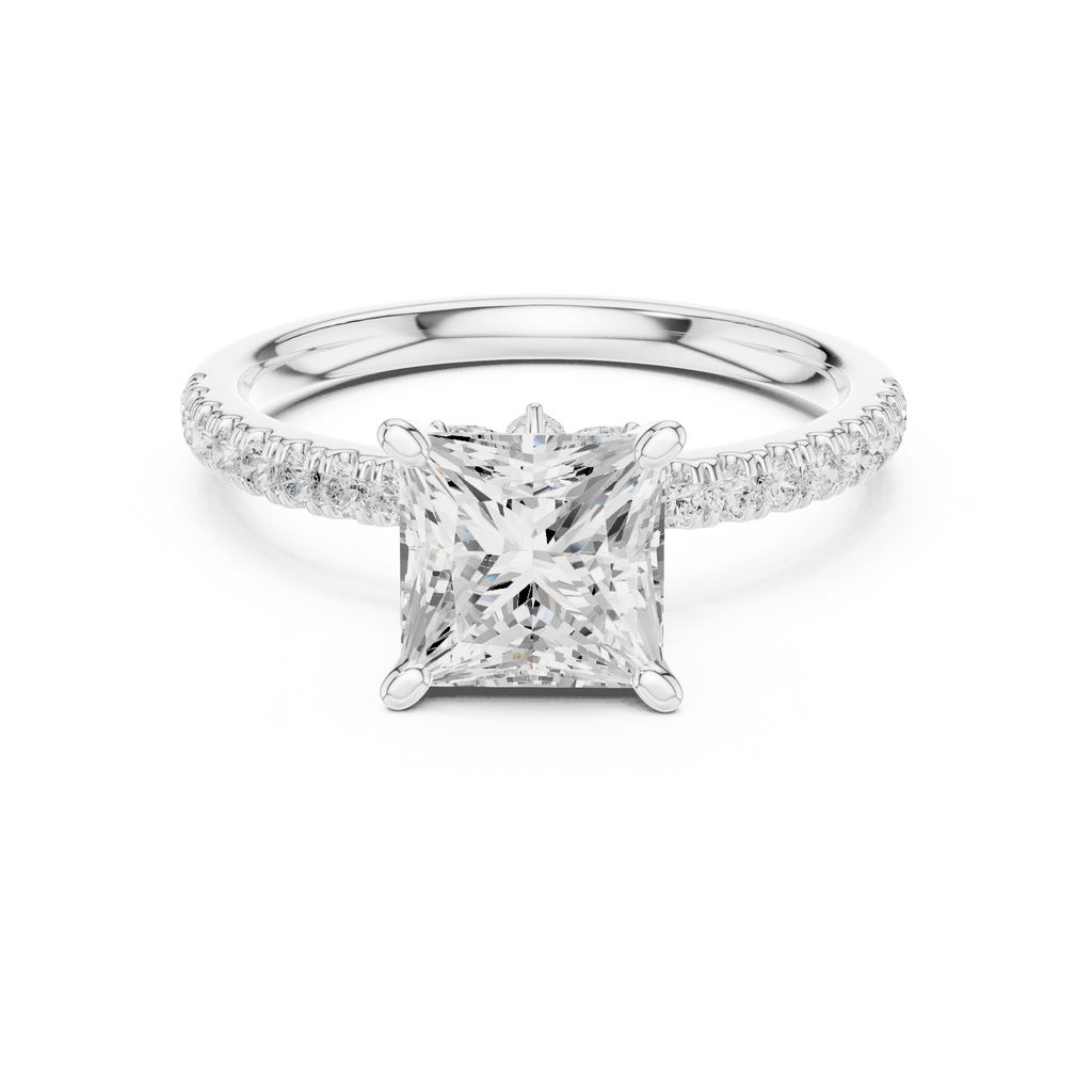 Princess Cut Marquise Accent Diamond Engagement Ring
