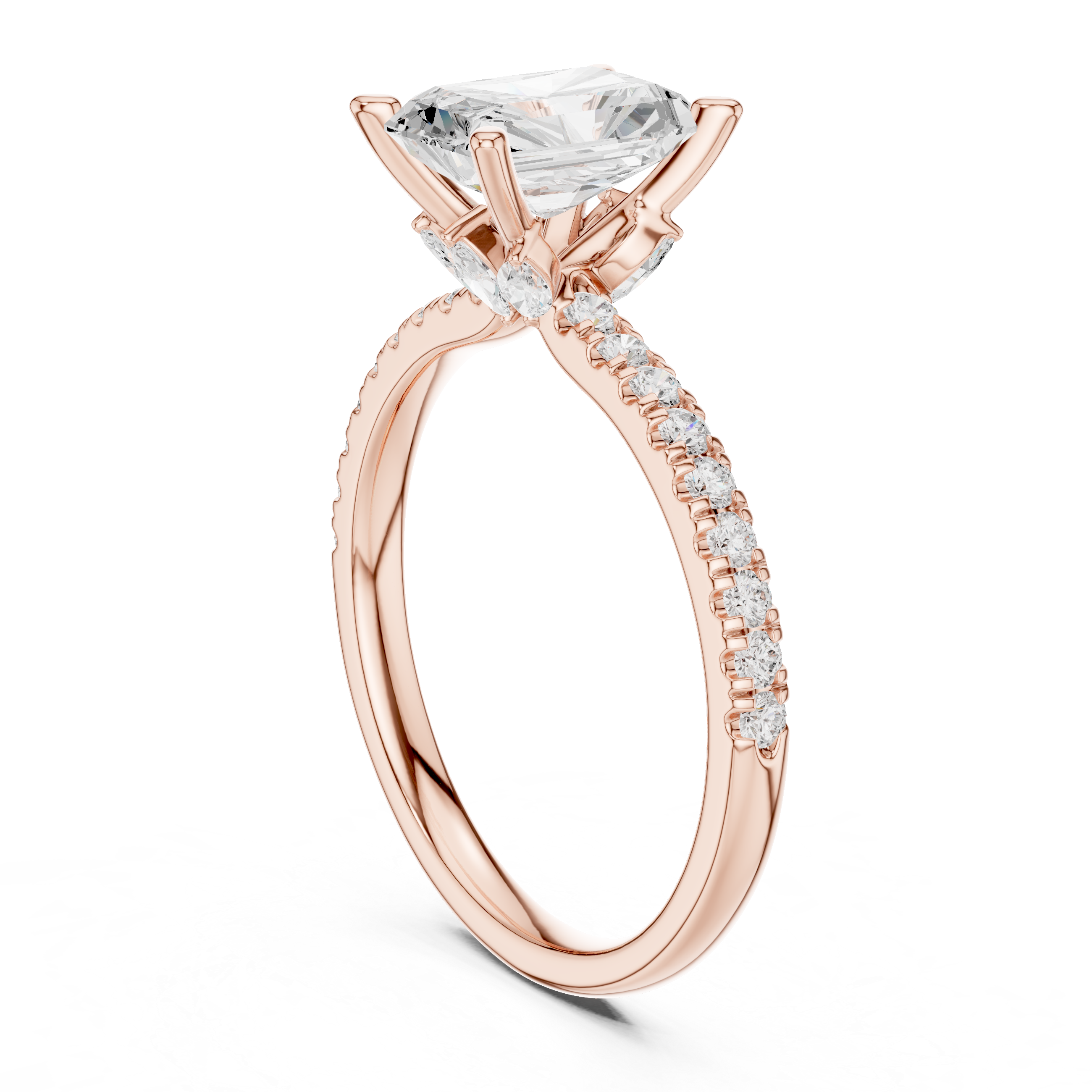 Radiant Cut Marquise Accent Diamond Engagement Ring