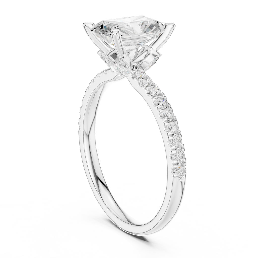 Radiant Cut Marquise Accent Diamond Engagement Ring