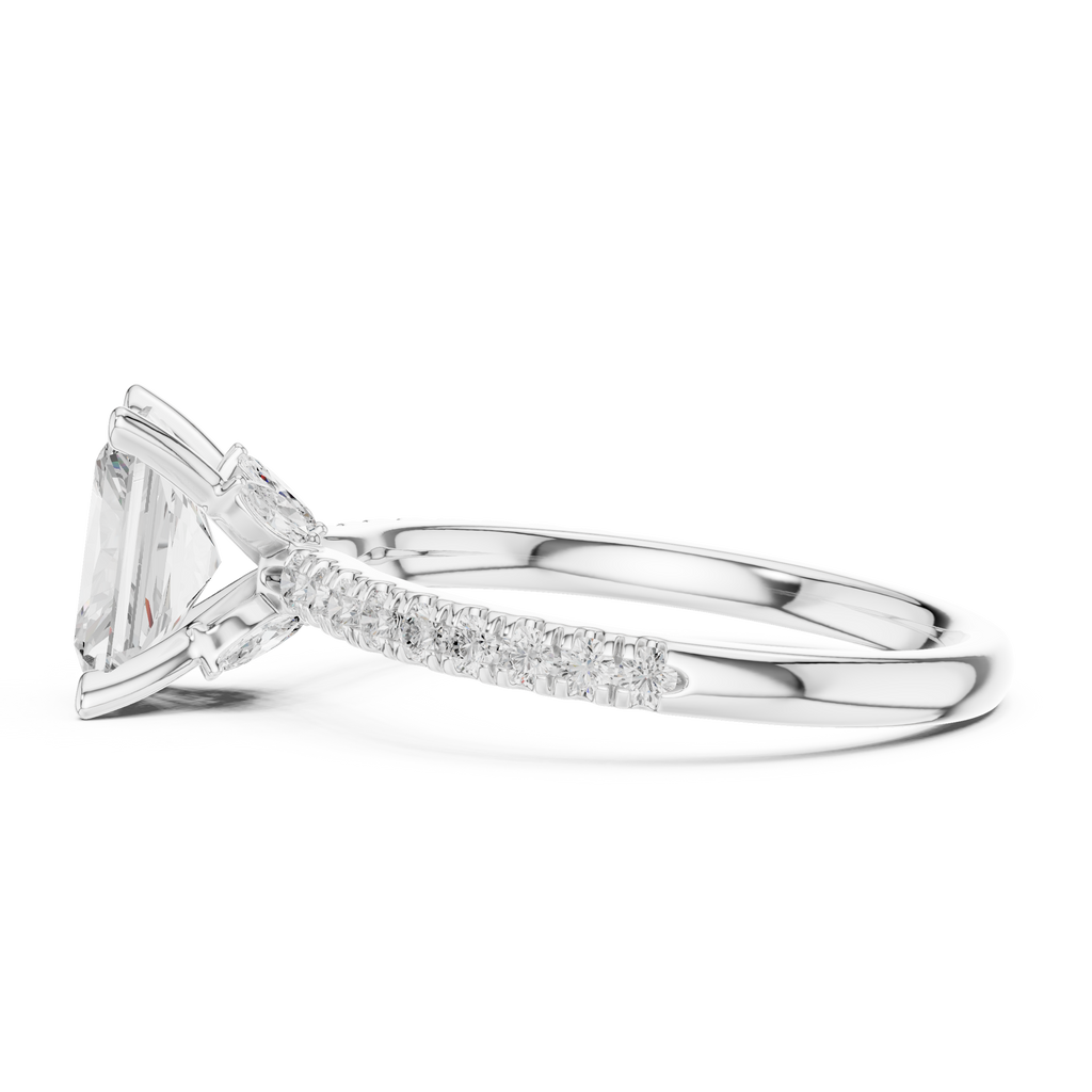 Radiant Cut Marquise Accent Diamond Engagement Ring