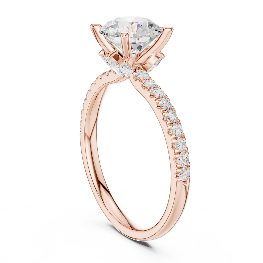 Round Brilliant Diamond Marquise Accent Solitaire Ring