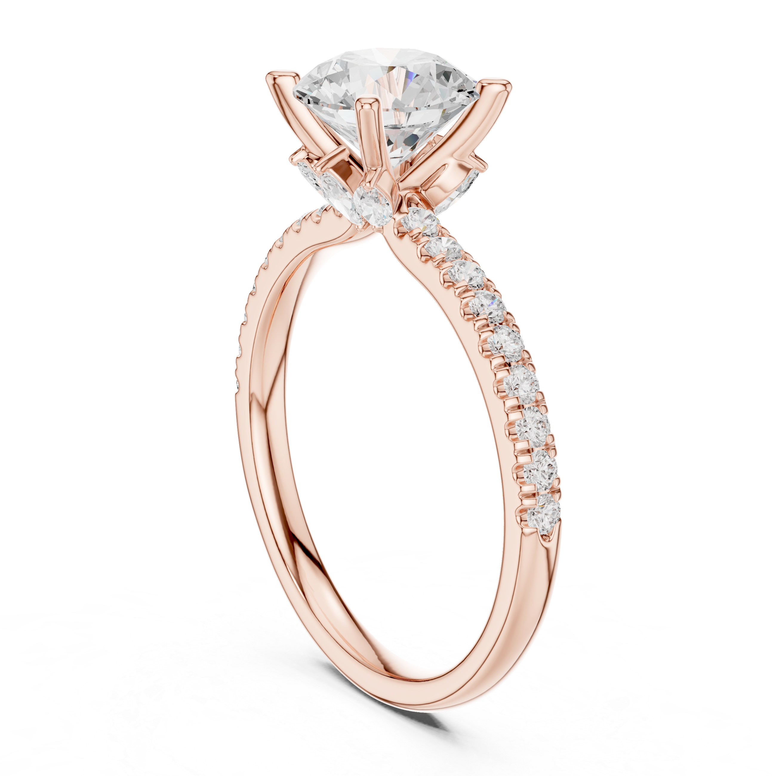 Round Brilliant Diamond Marquise Accent Solitaire Ring