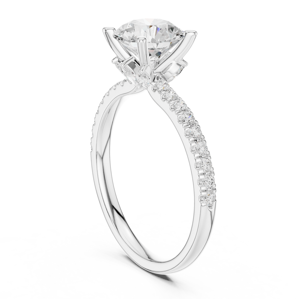 Round Brilliant Diamond Marquise Accent Solitaire Ring