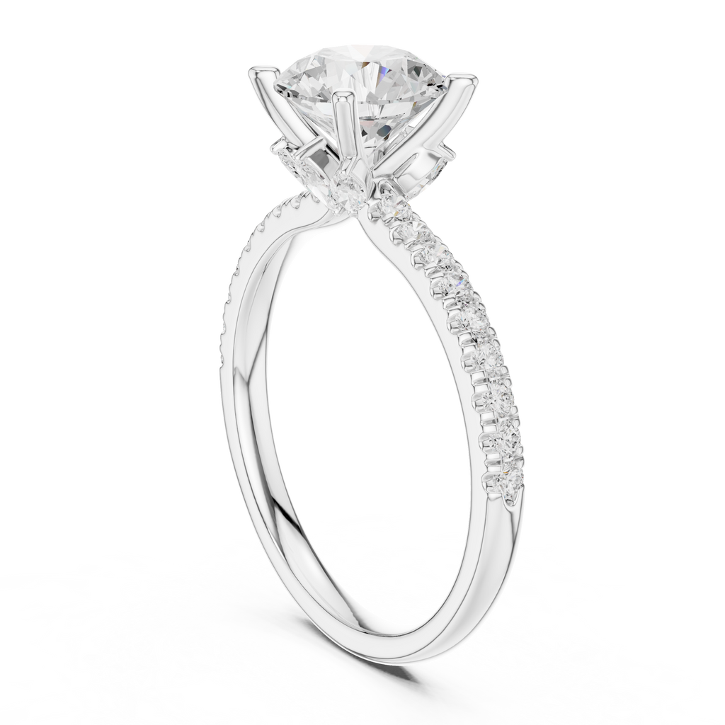 Round Brilliant Diamond Marquise Accent Solitaire Ring