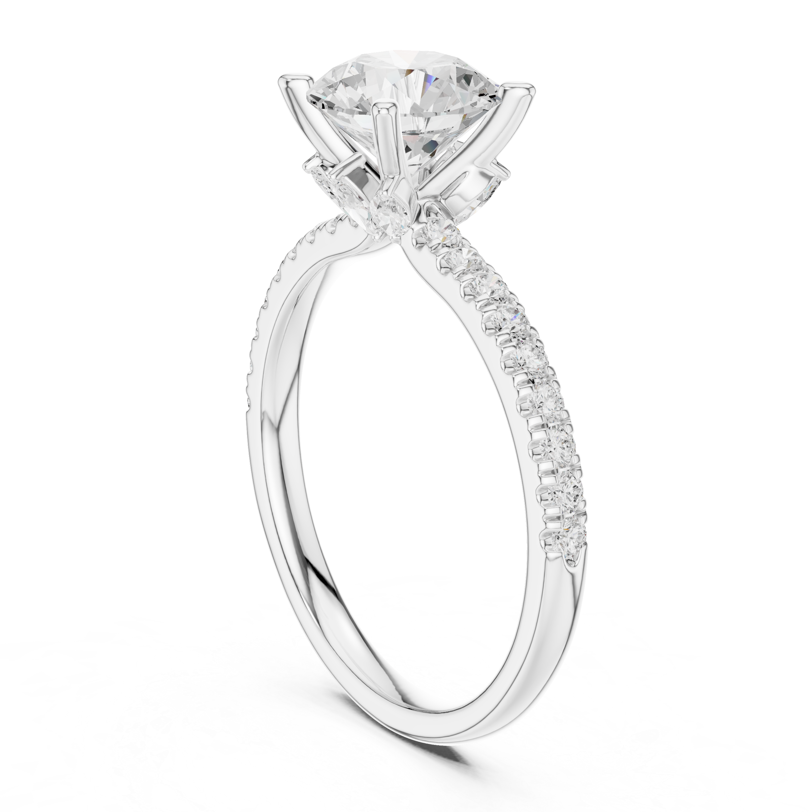 Round Brilliant Diamond Marquise Accent Solitaire Ring