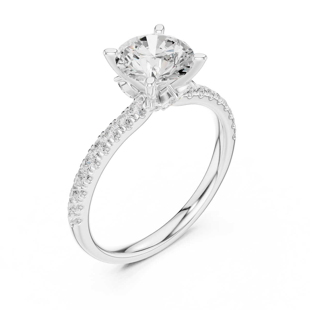 Round Brilliant Diamond Marquise Accent Solitaire Ring, detail view — Jewelix Atelier