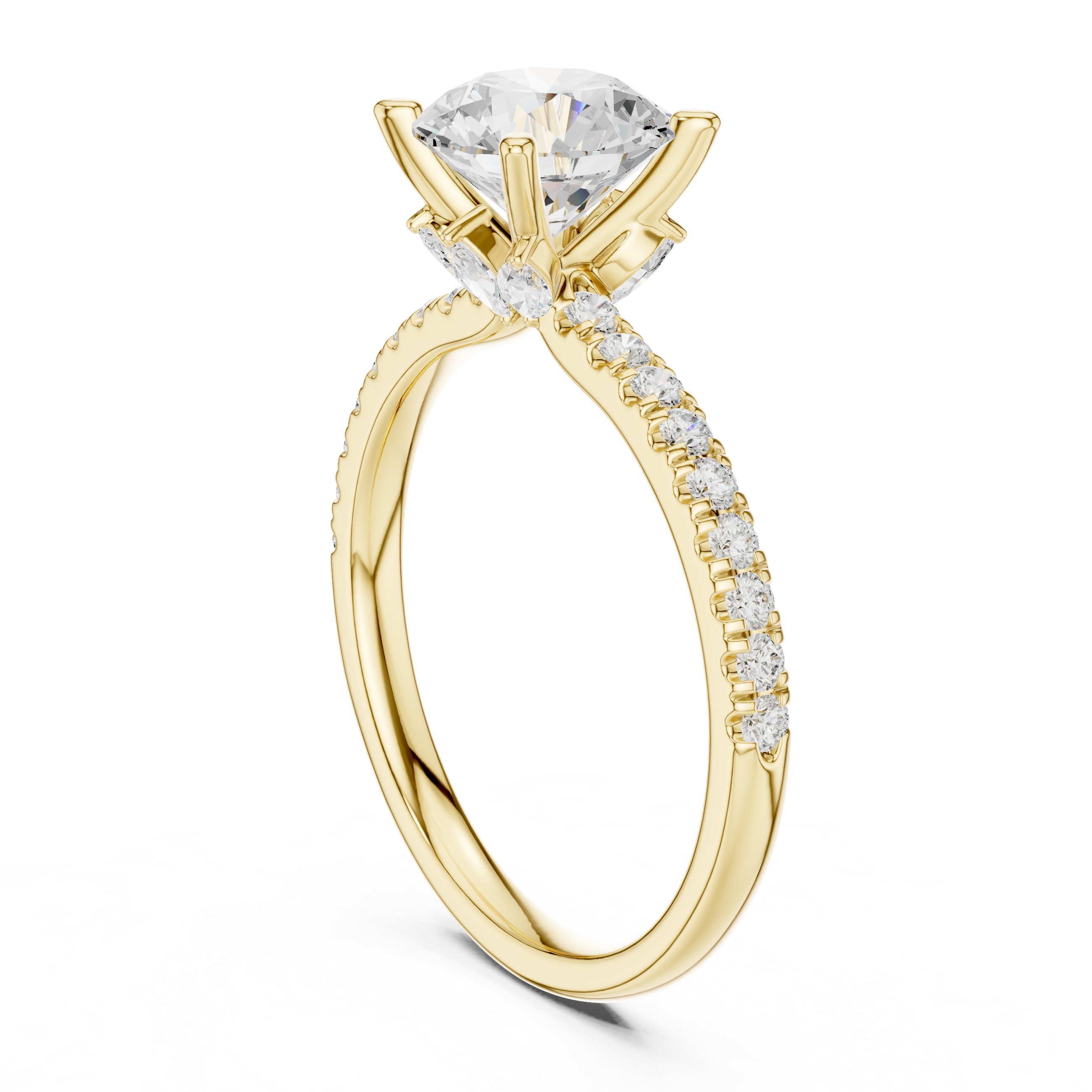 Round Brilliant Diamond Marquise Accent Solitaire Ring