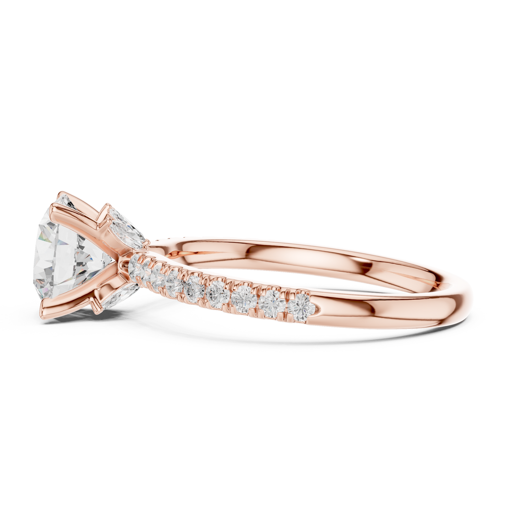 Round Brilliant Diamond Marquise Accent Solitaire Ring