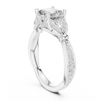 Vintage Asscher Cut Diamond Engagement Ring with Leaf Gallery & Pavé Accents