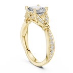 Vintage Asscher Cut Diamond Engagement Ring with Leaf Gallery & Pavé Accents