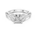 Vintage Asscher Cut Diamond Engagement Ring with Leaf Gallery & Pavé Accents