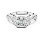 Vintage Asscher Cut Diamond Engagement Ring with Leaf Gallery & Pavé Accents