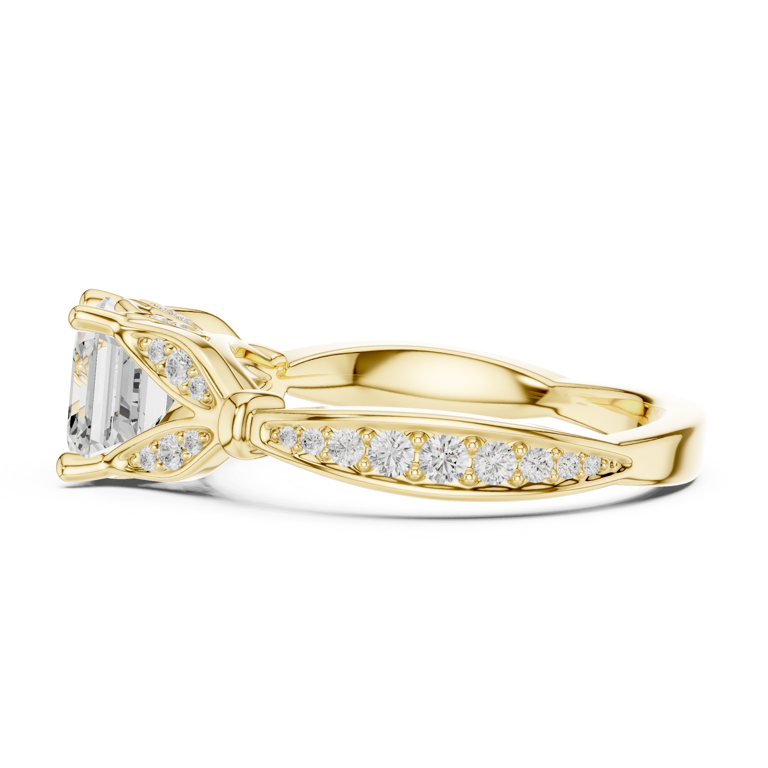 Vintage Asscher Cut Diamond Engagement Ring with Leaf Gallery & Pavé Accents