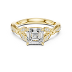 Vintage Asscher Cut Diamond Engagement Ring with Leaf Gallery & Pavé Accents