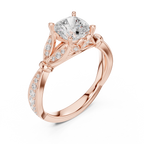 Vintage Cushion Cut Diamond Engagement Ring with Floral Leaf Gallery