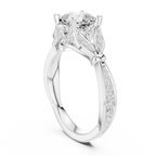 Vintage Cushion Cut Diamond Engagement Ring with Floral Leaf Gallery