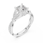 Vintage Cushion Cut Diamond Engagement Ring with Floral Leaf Gallery