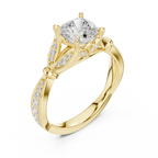Vintage Cushion Cut Diamond Engagement Ring with Floral Leaf Gallery