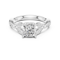 Vintage Cushion Cut Diamond Engagement Ring with Floral Leaf Gallery