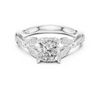 Vintage Cushion Cut Diamond Engagement Ring with Floral Leaf Gallery