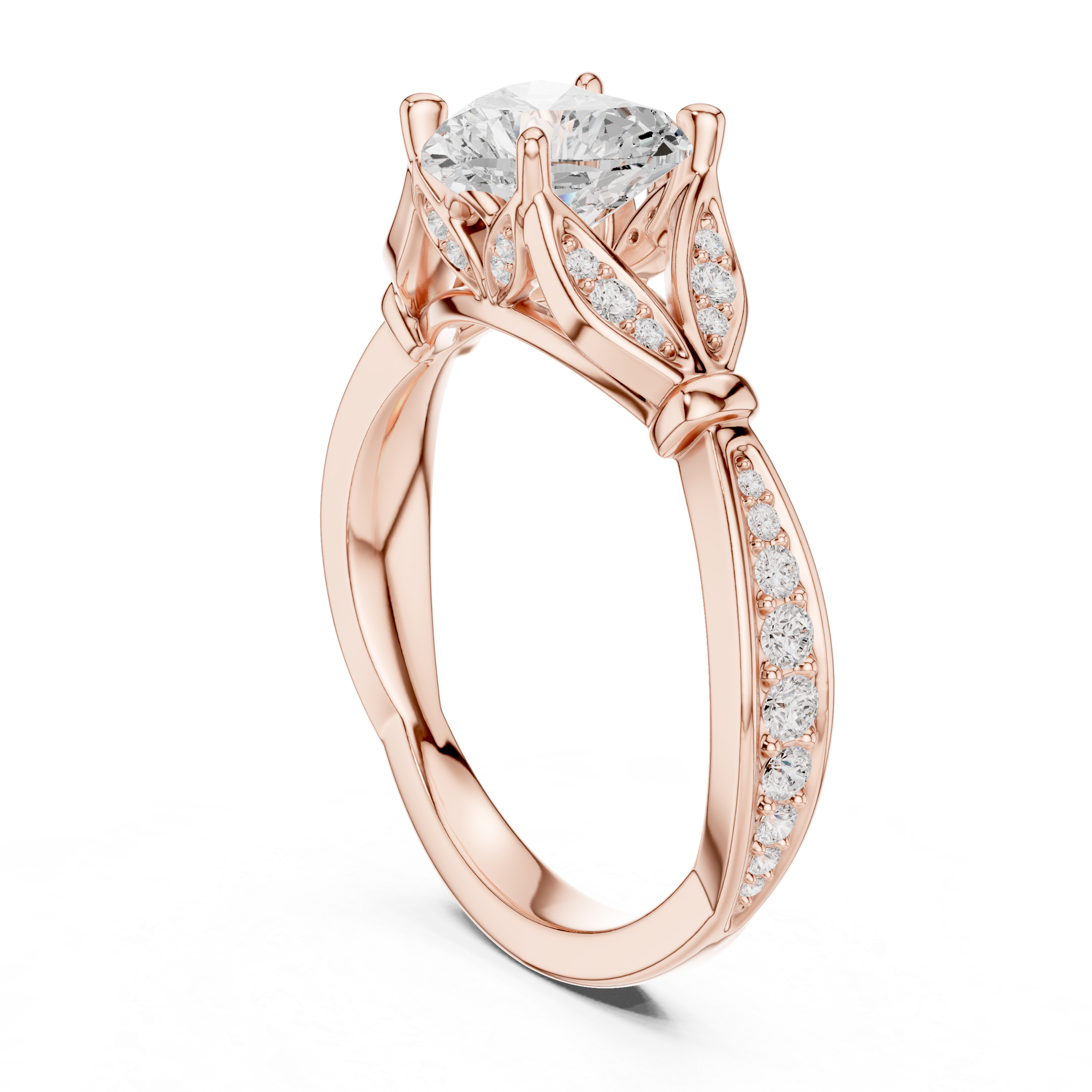 Vintage Heart Cut Diamond Engagement Ring with Floral Leaf Gallery
