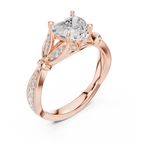 Vintage Heart Cut Diamond Engagement Ring with Floral Leaf Gallery