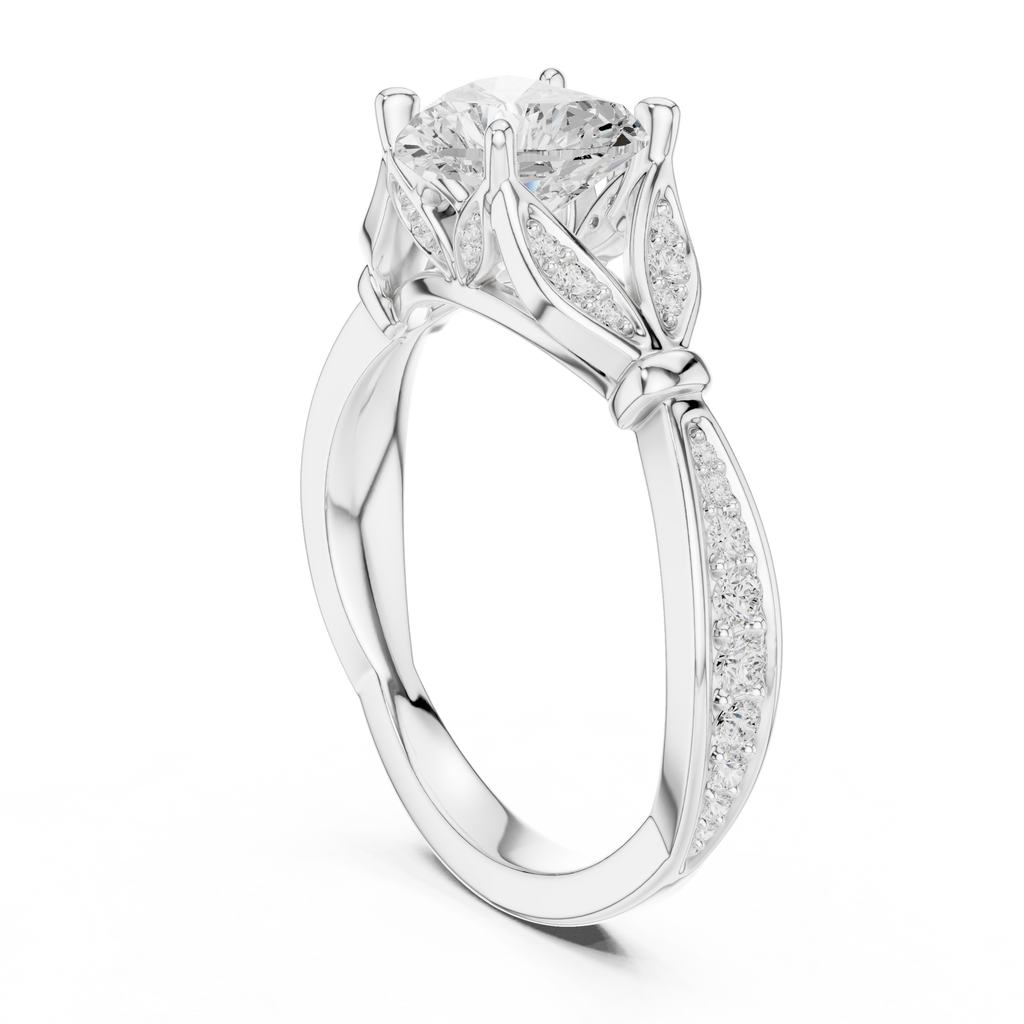 Vintage Heart Cut Diamond Engagement Ring with Floral Leaf Gallery