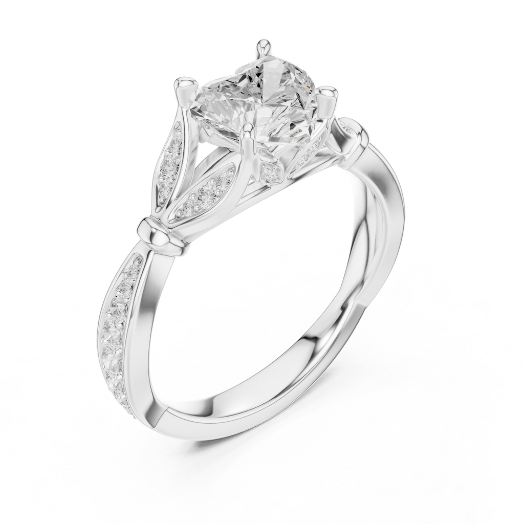 Vintage Heart Cut Diamond Engagement Ring with Floral Leaf Gallery