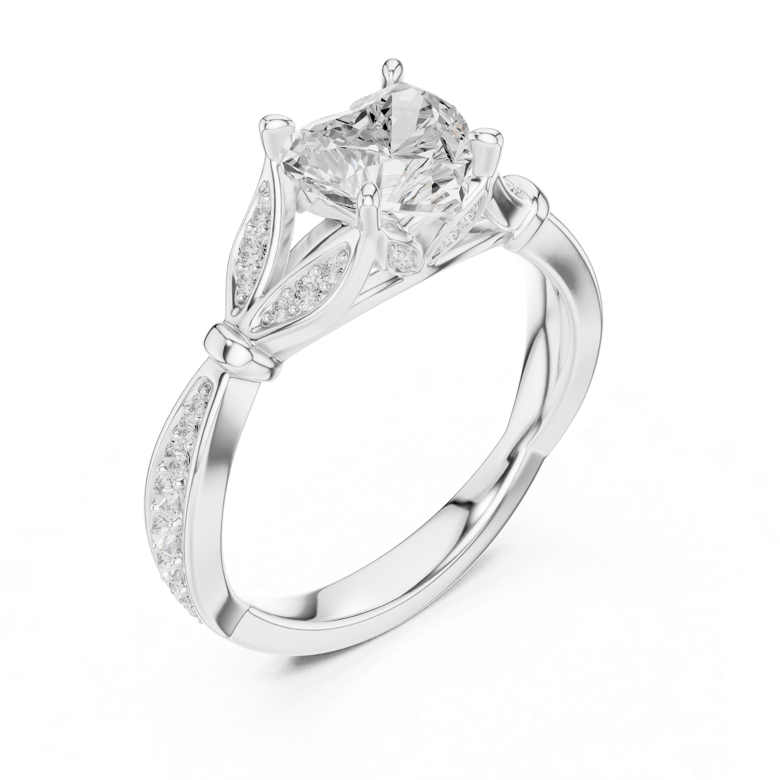 Vintage Heart Cut Diamond Engagement Ring with Floral Leaf Gallery