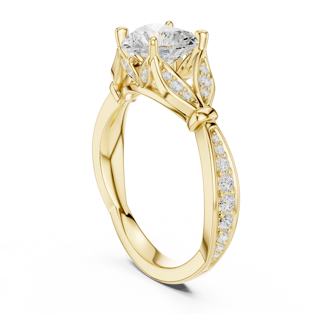 Vintage Heart Cut Diamond Engagement Ring with Floral Leaf Gallery