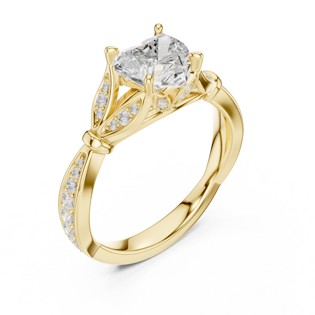 Vintage Heart Cut Diamond Engagement Ring with Floral Leaf Gallery