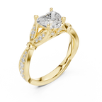 Vintage Heart Cut Diamond Engagement Ring with Floral Leaf Gallery