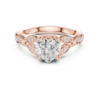 Vintage Heart Cut Diamond Engagement Ring with Floral Leaf Gallery