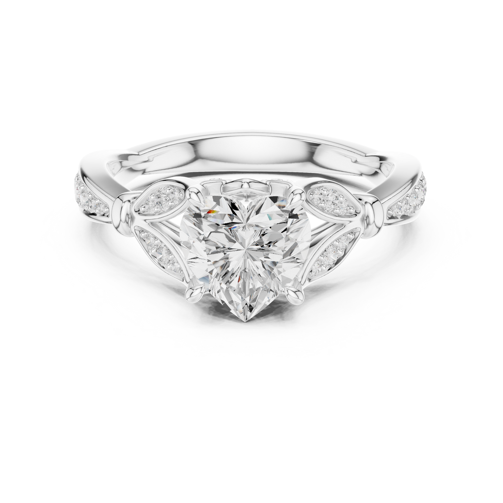 Vintage Heart Cut Diamond Engagement Ring with Floral Leaf Gallery