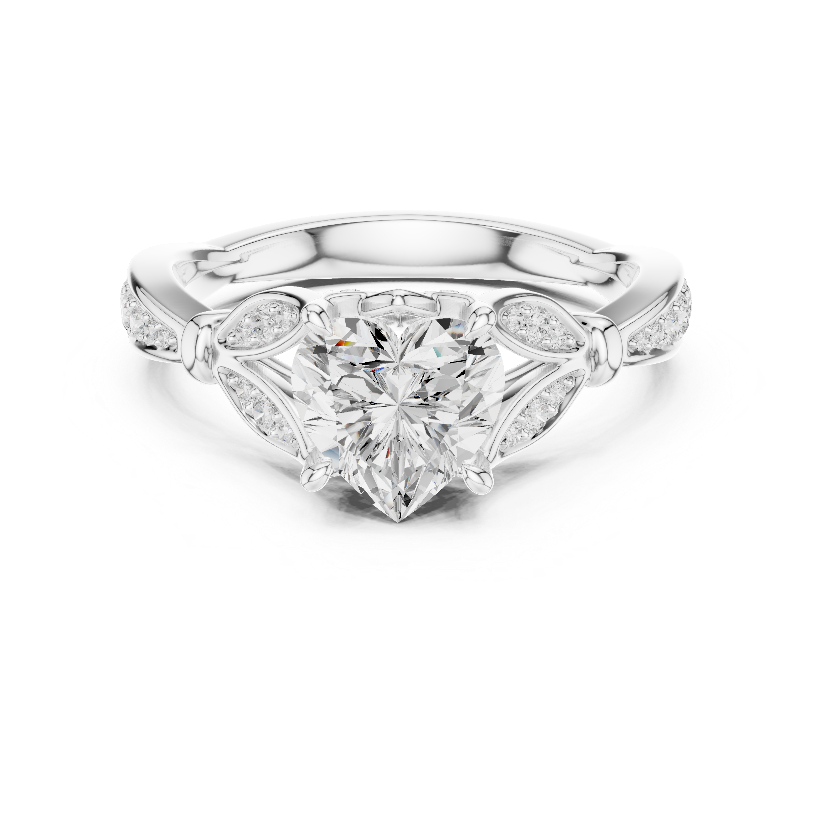 Vintage Heart Cut Diamond Engagement Ring with Floral Leaf Gallery