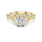 Vintage Heart Cut Diamond Engagement Ring with Floral Leaf Gallery