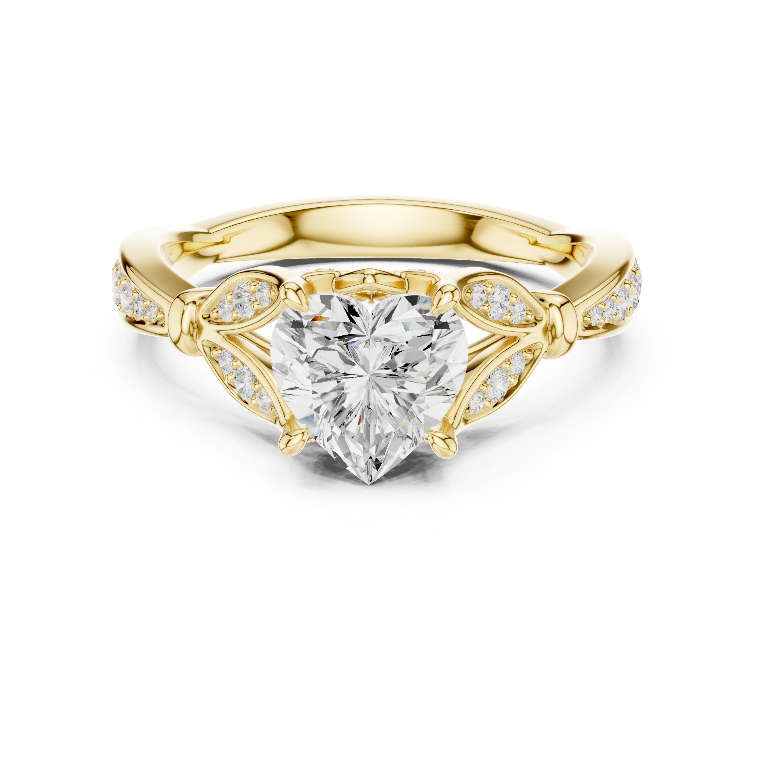 Vintage Heart Cut Diamond Engagement Ring with Floral Leaf Gallery
