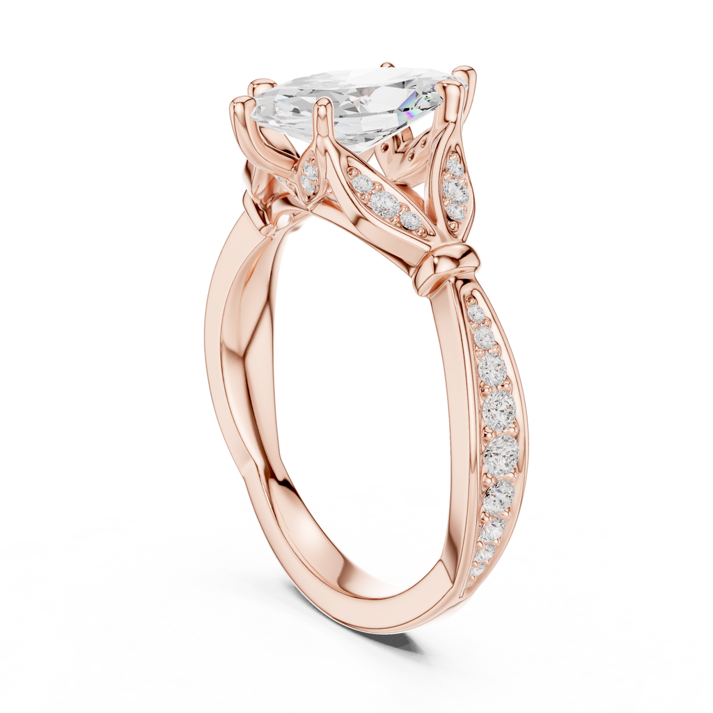 Vintage Marquise Cut Diamond Engagement Ring with Floral Leaf Gallery