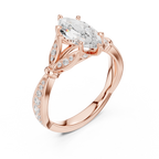 Vintage Marquise Cut Diamond Engagement Ring with Floral Leaf Gallery