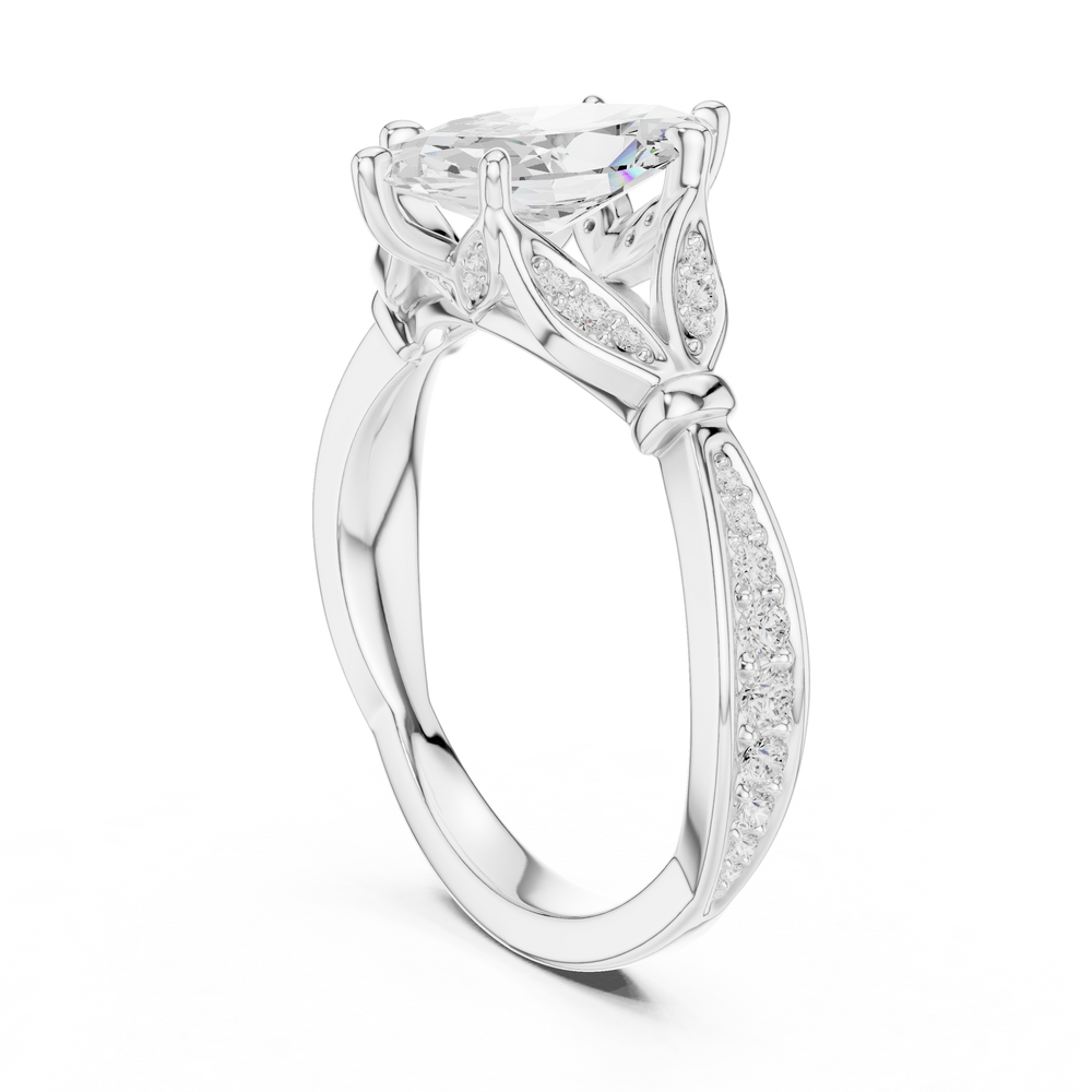 Vintage Marquise Cut Diamond Engagement Ring with Floral Leaf Gallery