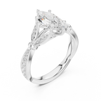 Vintage Marquise Cut Diamond Engagement Ring with Floral Leaf Gallery