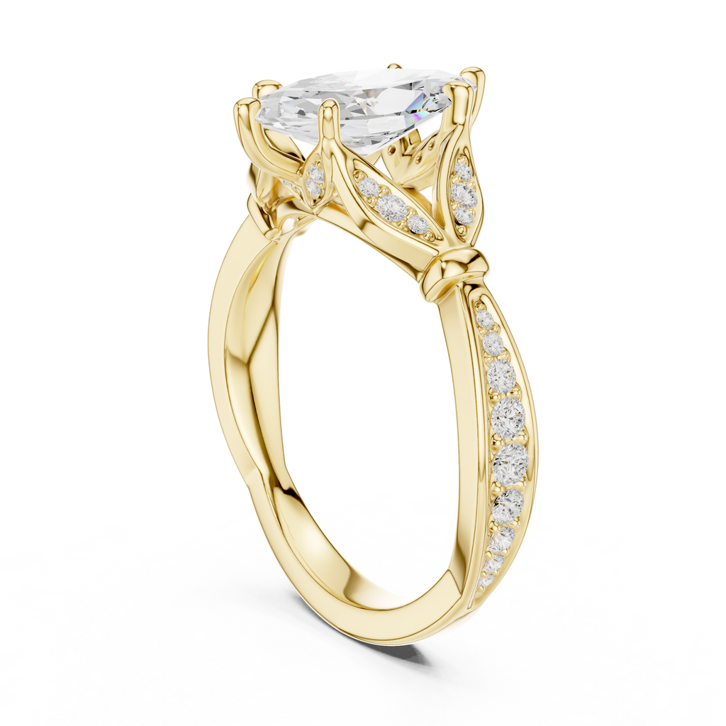 Vintage Marquise Cut Diamond Engagement Ring with Floral Leaf Gallery