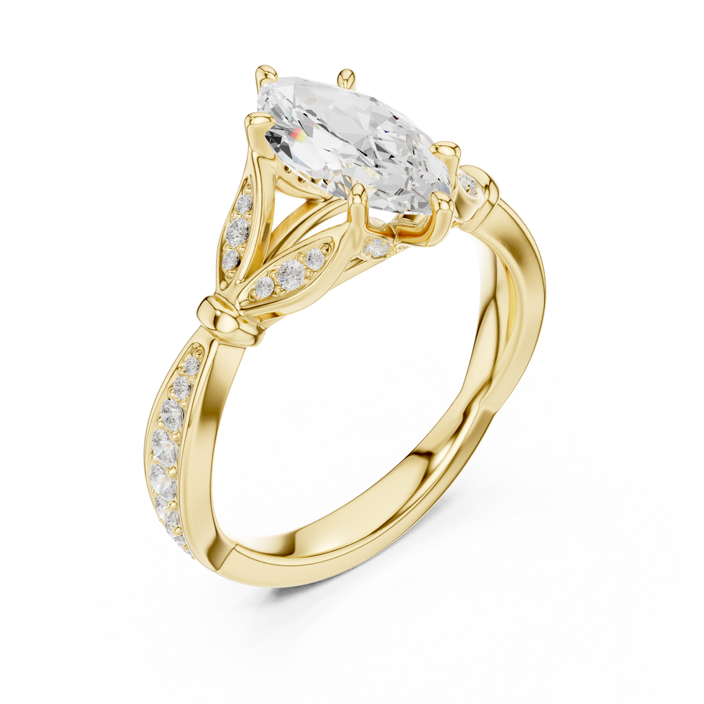 Vintage Marquise Cut Diamond Engagement Ring with Floral Leaf Gallery
