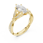 Vintage Marquise Cut Diamond Engagement Ring with Floral Leaf Gallery