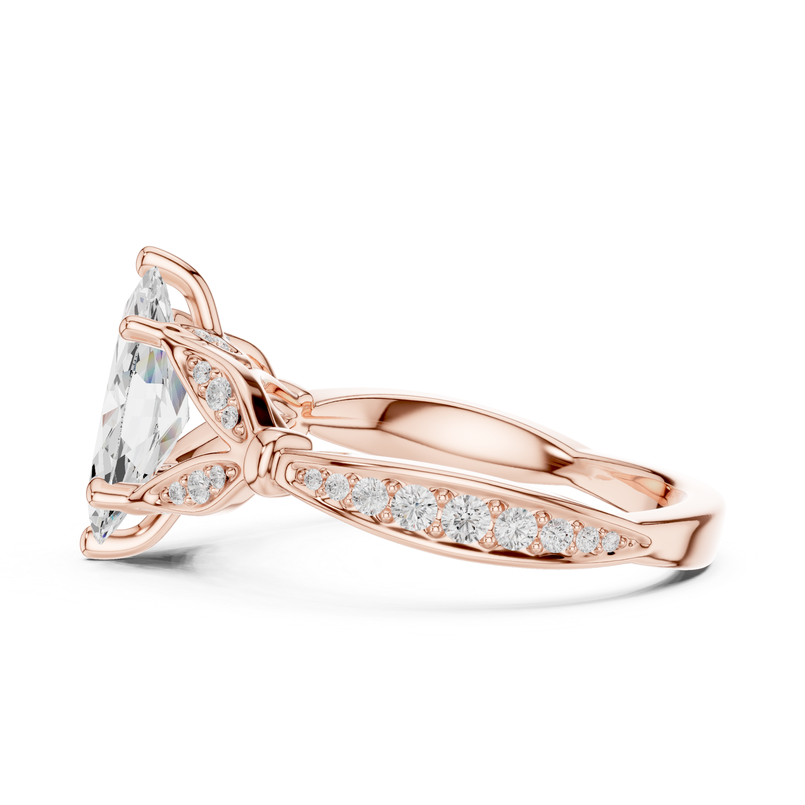 Vintage Marquise Cut Diamond Engagement Ring with Floral Leaf Gallery