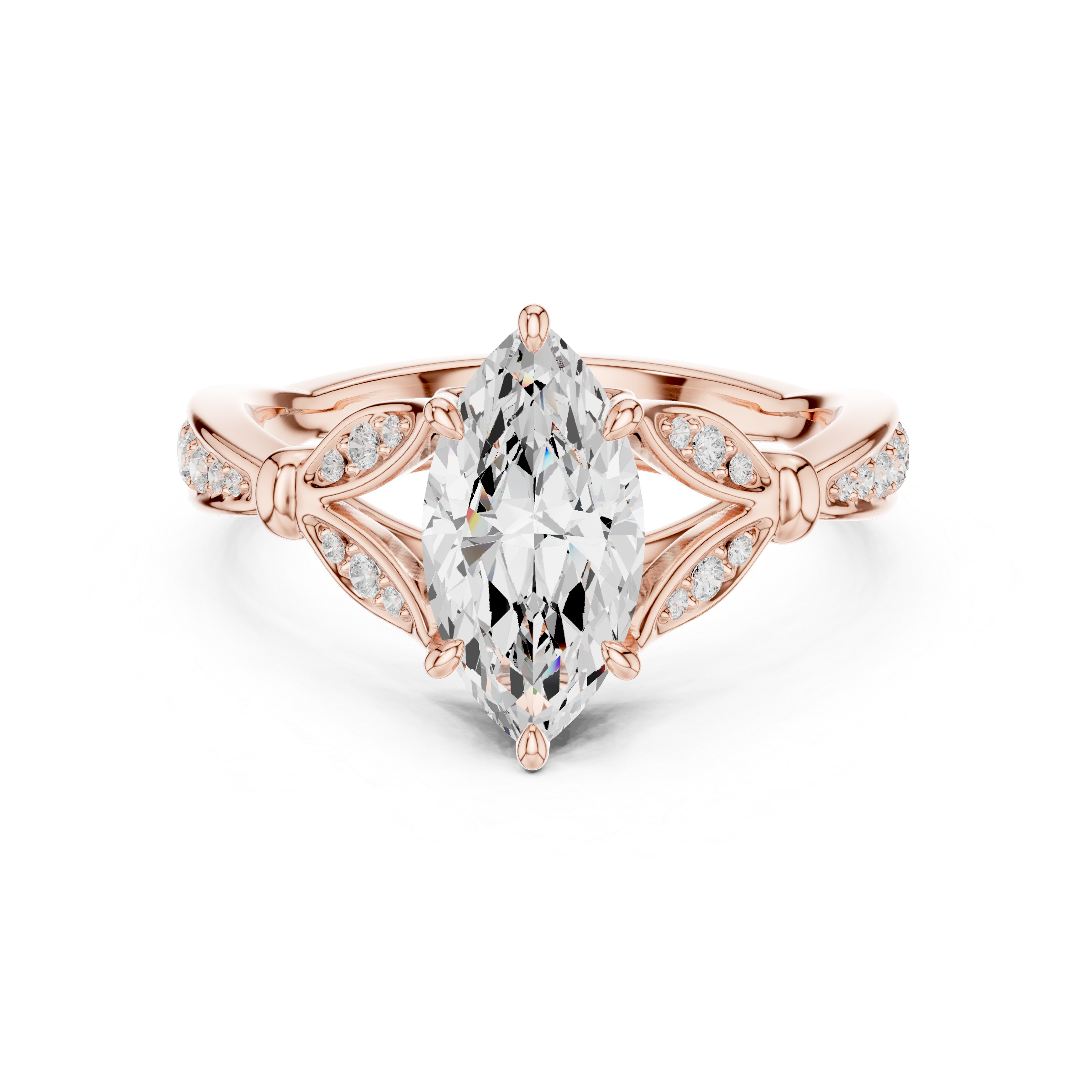Vintage Marquise Cut Diamond Engagement Ring with Floral Leaf Gallery