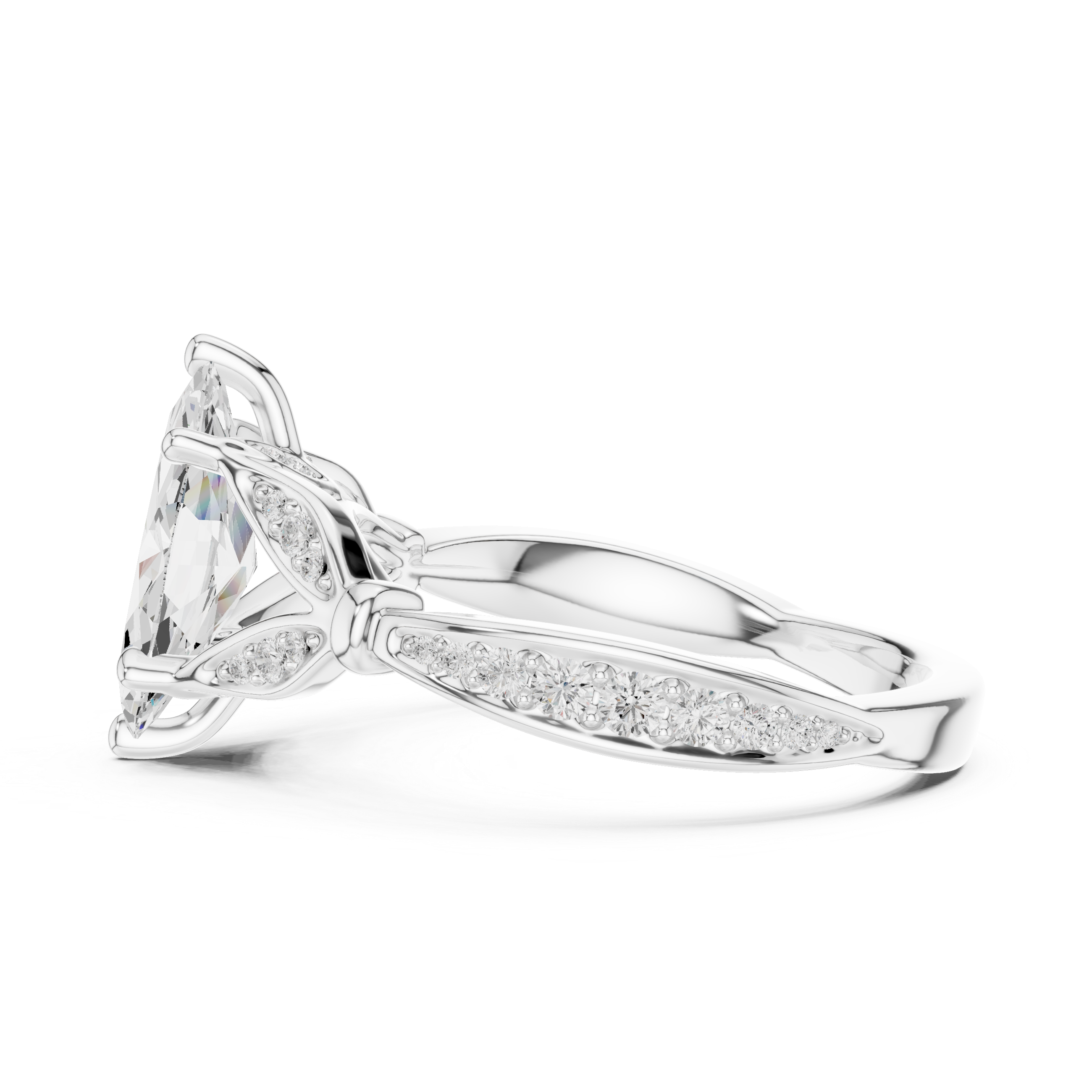 Vintage Marquise Cut Diamond Engagement Ring with Floral Leaf Gallery