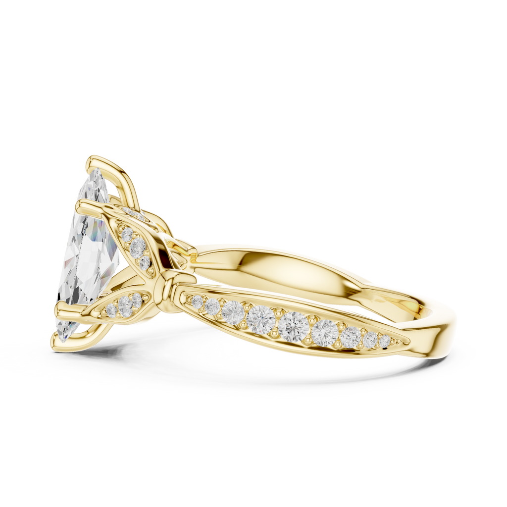 Vintage Marquise Cut Diamond Engagement Ring with Floral Leaf Gallery