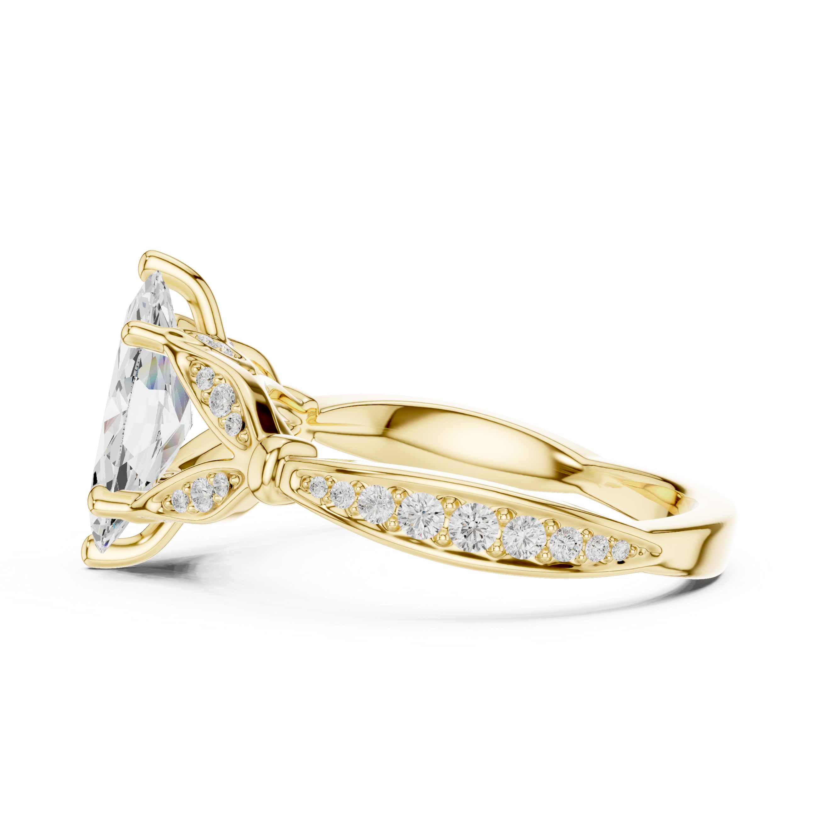 Vintage Marquise Cut Diamond Engagement Ring with Floral Leaf Gallery