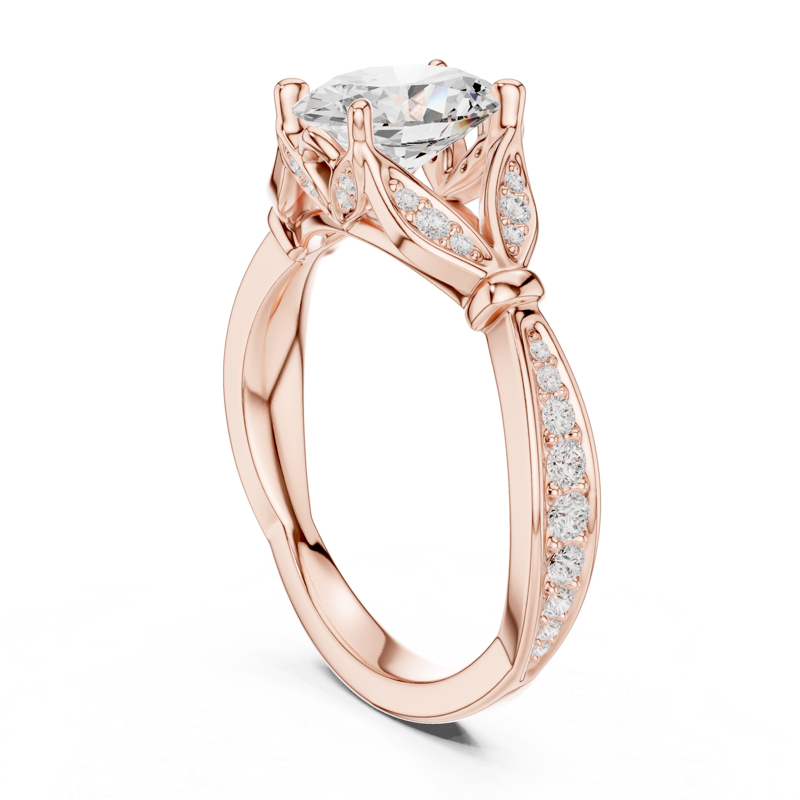 Vintage Oval Cut Diamond Engagement Ring with Floral Leaf Gallery